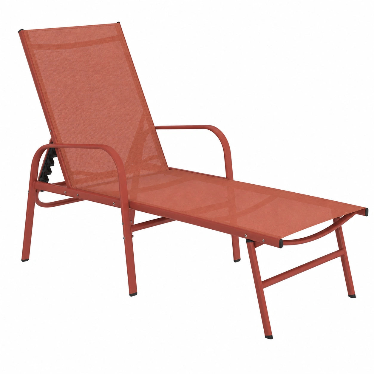 Lot de 2 chaises longues de jardin inclinables en acier et toile terracotta