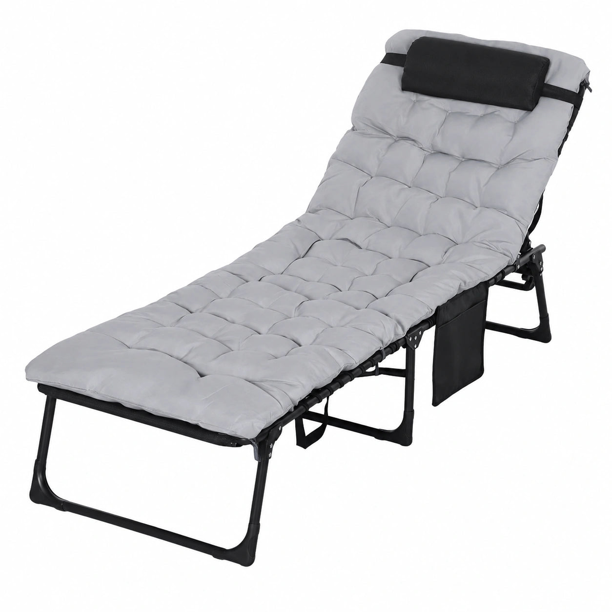 Chaise Longue Pliante Inclinable avec Coussin et Poche Lat¨¦rale pour Ext¨¦rieur
