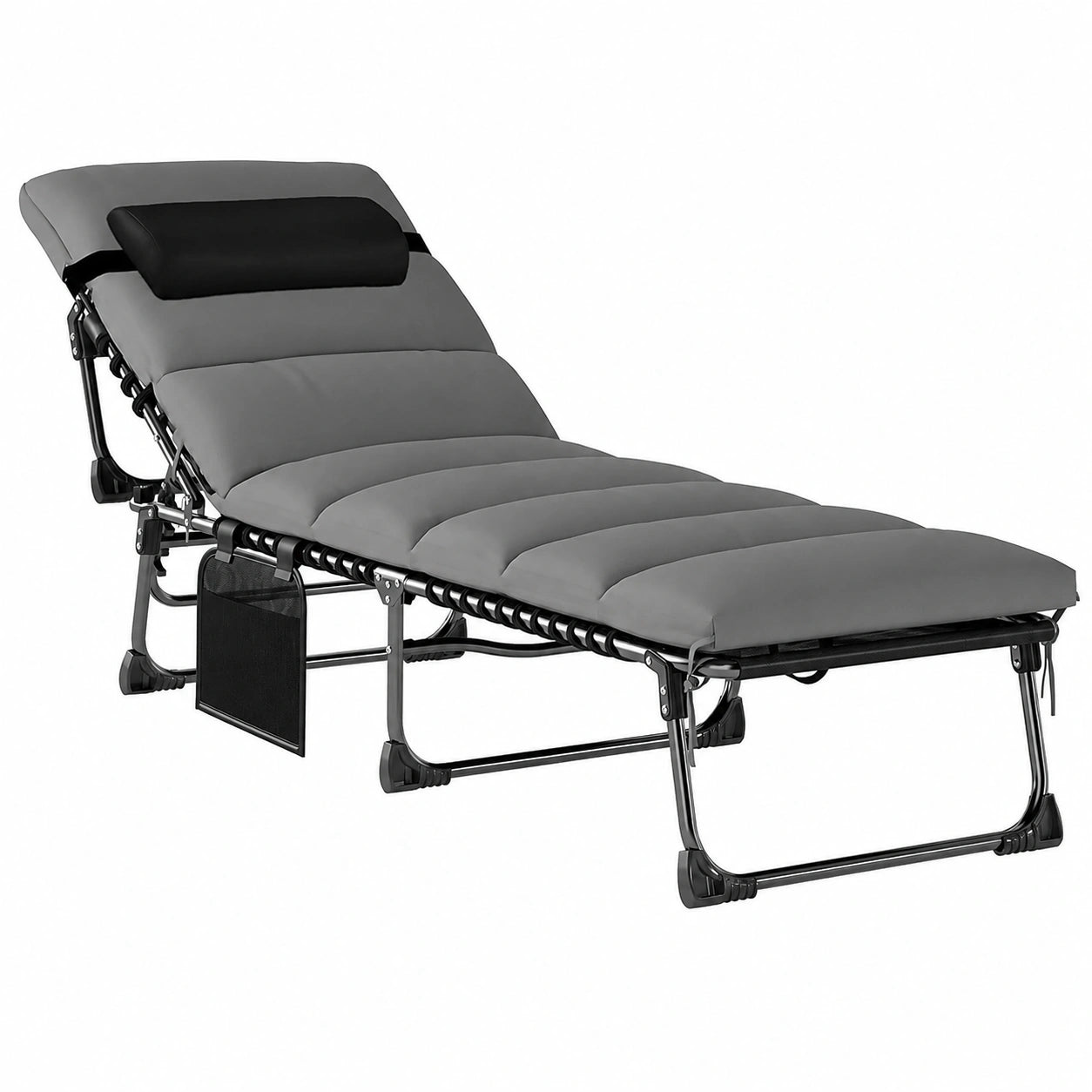 Chaise Longue de Jardin R¨¦glable avec Coussins et Rangements, Acier Gris