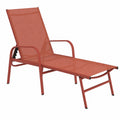 Lot de 2 chaises longues de jardin inclinables en acier et toile terracotta
