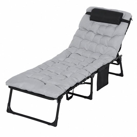 Chaise Longue Pliante Inclinable avec Coussin et Poche Lat¨¦rale pour Ext¨¦rieur