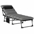 Chaise Longue de Jardin Réglable avec Coussins et Rangements, Acier Gris
