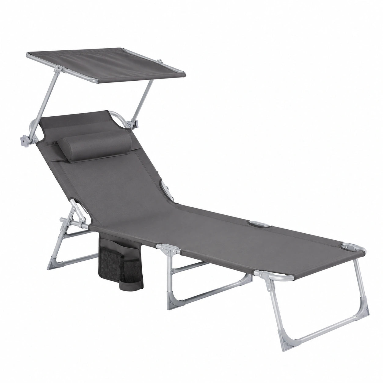 Chaise Longue Pliable avec Pare-Soleil et Coussin